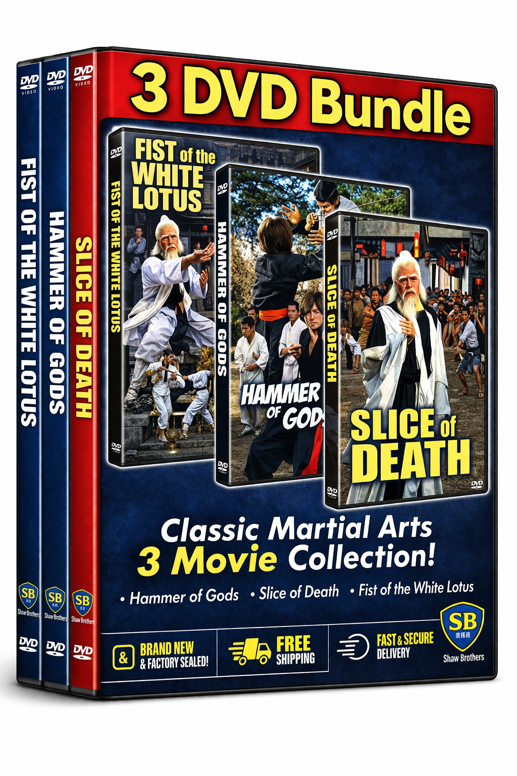 Kung Fu DVD Bundle Lot - Fist of White Lotus / Hammer of Gods / Slice of Death