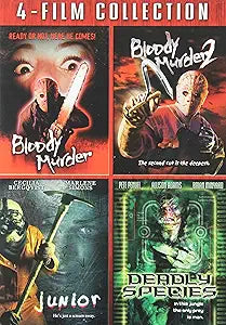 A 4-Film horror collection DVD cover features Bloody Murder, Bloody Murder 2, Junior, and Deadly Species.
