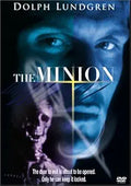 Dolph Lundgren stars in "The Minion" movie poster, featuring a menacing face and a skeleton hinting at horror and action.
