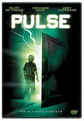 Movie poster for "Pulse" shows a boy facing a glowing doorway with lightning flashing.
