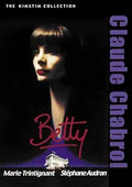 Movie poster for Claude Chabrol's "Betty" features Marie Trintignant and Stéphane Audran in a dark, dramatic portrait.
