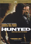 Movie poster displays Tommy Lee Jones and Benicio Del Toro in "The Hunted" DVD.
