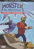The "Monster By Mistake!" DVD cover features claymation-style characters, including a purple Sasquatch and a lumberjack-like figure, promoting "Sasquashed & Campsite Creeper" episodes.
