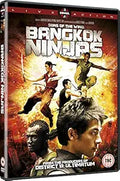 The DVD cover features a group of martial artists, promoting the action movie "Bangkok Ninjas" from the producers of District B13.
