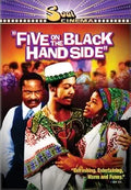 See the "Five on the Black Hand Side" movie poster featuring the film's stars in colorful African-inspired attire, promoting a "Refreshing, Entertaining, Warm and Funny" Soul Cinema experience.
