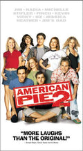 The cast of American Pie 2 poses behind the movie's title logo for the film's promotional poster.
