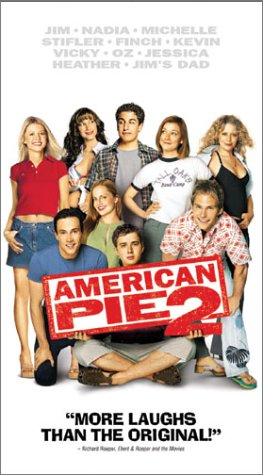 The cast of American Pie 2 poses behind the movie's title logo for the film's promotional poster.
