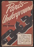 View the vintage book cover of "Paris Underground" by Etta Shiber, depicting the escape of British soldiers from France with prominent swastika symbols.
