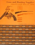 Vintage guns and hunting supplies catalog cover features a revolver, rifles, and bullets above a patterned design.
