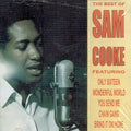 Sam Cooke smiles beside a vintage microphone on "The Best of Sam Cooke" album cover.
