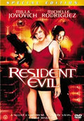 Milla Jovovich holds a weapon on the Resident Evil movie poster with Michelle Rodriguez behind her.

