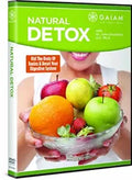 Woman smiling behind a bowl overflowing with fresh fruits and vegetables promotes the Gaiam Natural Detox DVD.
