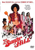 Sugar Hill poses with her zombie hitmen on the vintage horror movie DVD cover.
