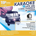 Album art promotes a Top Tunes Karaoke 2-disc funpack featuring late 60s hits like Brown Eyed Girl and Mr. Tambourine Man.
