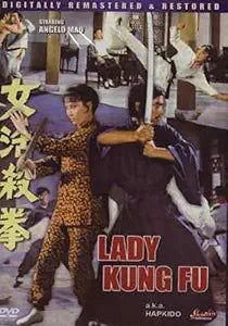 Lady Kung Fu movie poster features martial artists posing with swords in an action scene.

