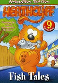 Heathcliff, the cartoon orange cat, holds a silver fish in his mouth on the cover of the "Fish Tales" DVD.
