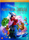 The Walt Disney movie "Fantasia 2000" DVD cover features Mickey Mouse as the Sorcerer's Apprentice surrounded by iconic characters and imagery.
