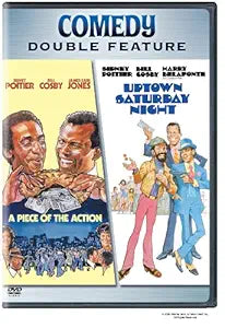 Showcase the Comedy Double Feature DVD featuring "A Piece of the Action" with Sidney Poitier and Bill Cosby alongside "Uptown Saturday Night" with Harry Belafonte.
