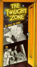 "The Twilight Zone VHS tape features scenes from the episode 'Mr. Dingle, the Strong' seen through a doorway."
