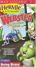 Hermie and Friends VHS cover shows Webster the Scaredy Spider reading a newspaper with a frightened expression.
