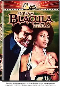 The "Scream Blacula Scream" DVD cover features Blacula embracing a woman with a worried expression on a Son Cinema horror movie box.
