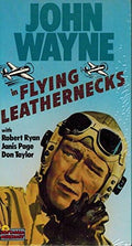 John Wayne stars on the VHS cover for "Flying Leathernecks" alongside vintage airplanes and Robert Ryan.
