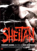 The "Sheitan" movie poster features Vincent Cassel in a disturbing close-up, promoting the Kim Chapiron film.
