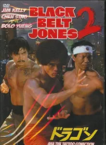 Three martial arts stars, including Jim Kelly, strike fighting poses on the Black Belt Jones 2 DVD cover.
