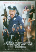 Movie poster depicts armed police officers above the title "Los Cazafantasmas De Petatiux" with two women in the background.
