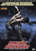 A man strikes a dynamic Muay Thai pose on the Bangkok Adrenaline movie cover.
