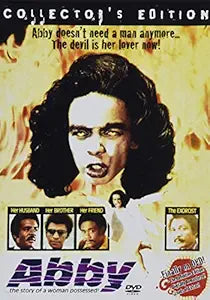 Abby's possessed face stares out from the vintage horror movie cover, promising a tale of demonic possession and spiritual battles.

