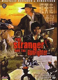 The Stranger and the Gunfighter movie poster shows a cowboy and martial artist holding guns, standing in front of a horse against a Western and Asian backdrop.
