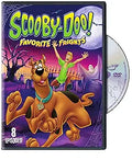 Scooby-Doo and Shaggy face a ghost in a spooky graveyard on the cover of the "Favorite Frights" DVD.
