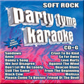 Browse the "Soft Rock Party Tyme Karaoke" CD+G cover art, featuring a song list including "Sundown," "Cruel to be Kind," and more, plus a lyric booklet.

