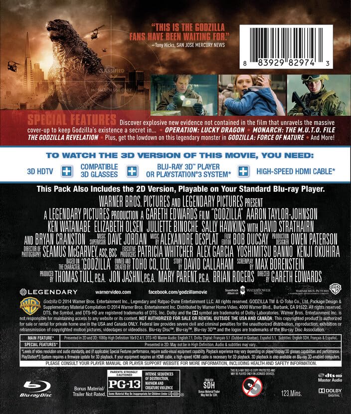 Godzilla (2014) 3D Blu-ray + 2D Blu-ray NEW SEALED Bryan Cranston Warner Bros