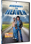 Michael Landon and Victor French star in the Highway to Heaven: The Complete First Season DVD cover, set on a scenic road.
