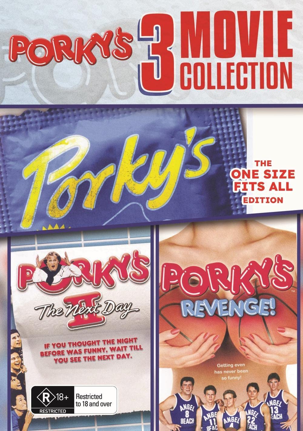 See the Porky's movie collection DVD cover featuring the suggestive comedy series titles and artwork.
