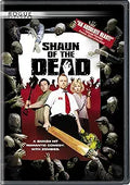 Shaun of the Dead DVD cover features Shaun and Liz surrounded by zombies, promising a romantic comedy with zombies.
