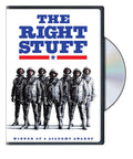 The Right Stuff DVD cover features a group of Mercury Seven astronauts in full spacesuits, celebrating the Academy Award-winning film.
