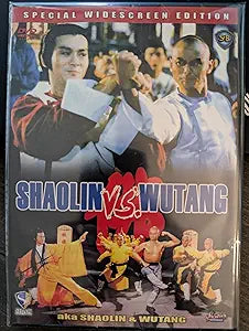 Shaolin vs Wutang DVD cover features two martial artists facing off, advertising this action movie.
