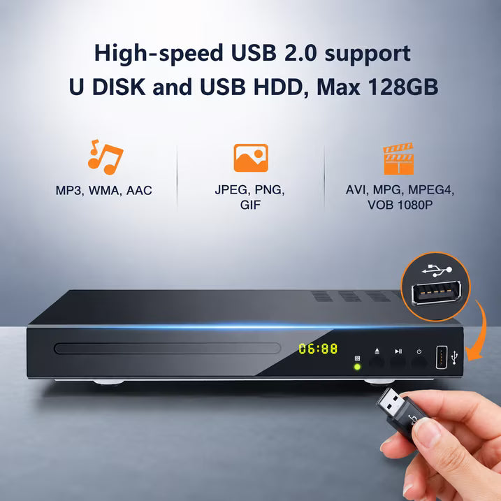 Blu-ray DVD Player with Dolby Digital, Plays Blu-ray and DVD Discs, Supports HDD and USB Playback