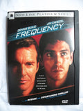 The DVD cover for the movie "Frequency" features actors Dennis Quaid and Jim Caviezel.
