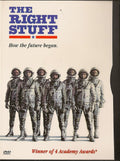 The DVD cover of "The Right Stuff" features seven astronauts in flight suits and helmets standing ready for space exploration.
