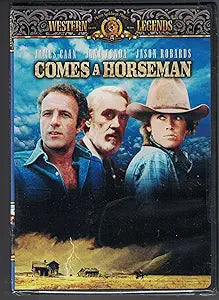 DVD cover features James Caan, Jane Fonda, and Jason Robards in the Western movie, Comes a Horseman.
