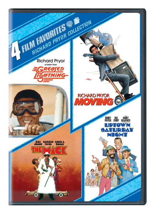 Richard Pryor's "4 Film Favorites" DVD collection features "Greased Lightning," "Moving," "The Mack," and "Uptown Saturday Night."
