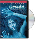 Halle Berry reaches out amidst a rainy backdrop on the Gothika widescreen edition DVD cover.
