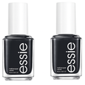 Two bottles of Essie black nail polish sit side-by-side, showcasing their glossy finish.
