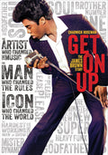 Chadwick Boseman embodies James Brown, gripping a microphone and delivering a soulful performance in the "Get On Up" movie poster.
