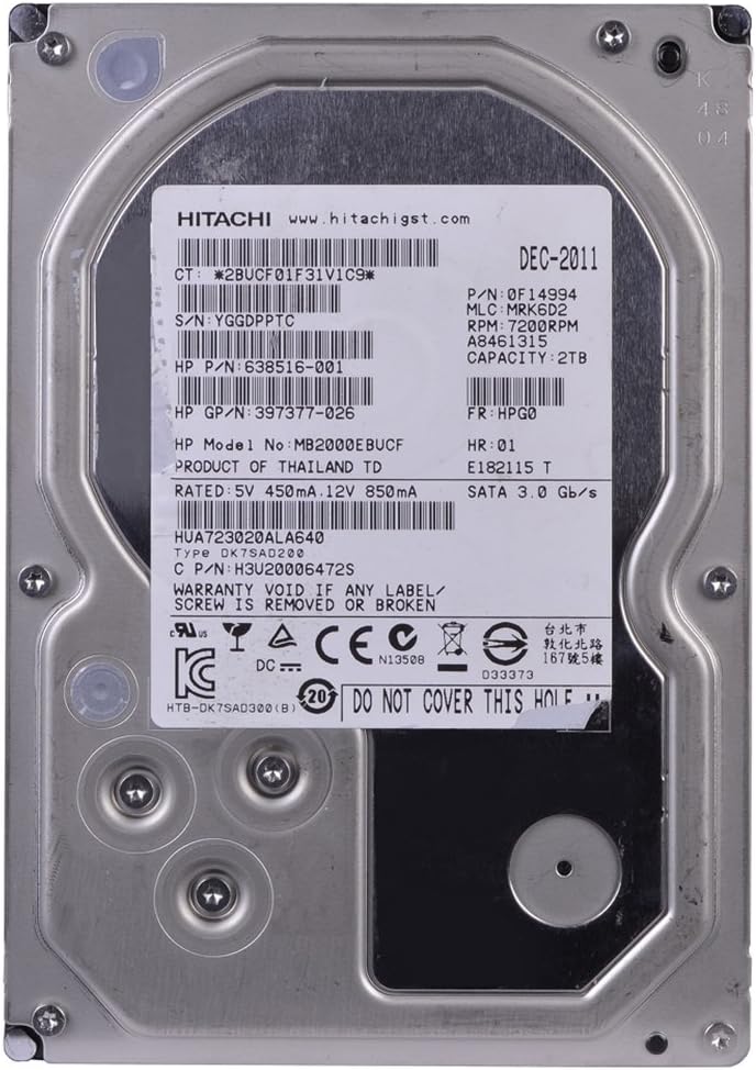 HP/Hitachi Ultrastar 7K3000 HUA723020ALA640 (MB2000EBUCF) 2TB 7200RPM 64MB Cache SATA 3.0Gb/s 3.5 inch Internal Hard Drive