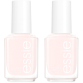 Two bottles of Essie nail polish show a light pink color.
